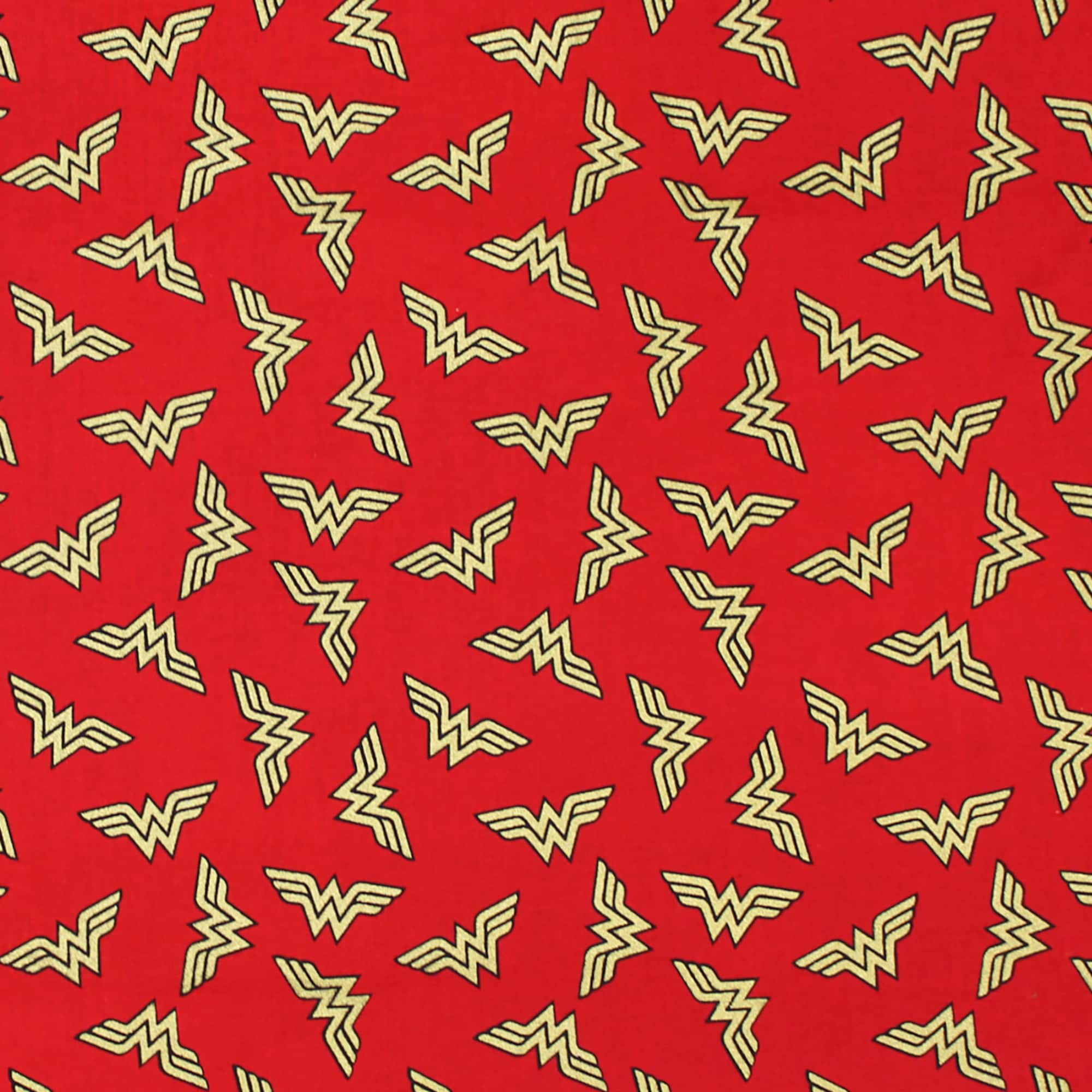 Camelot® Fabrics Metallic Wonder Woman™ Logo on Red Cotton Fabric
